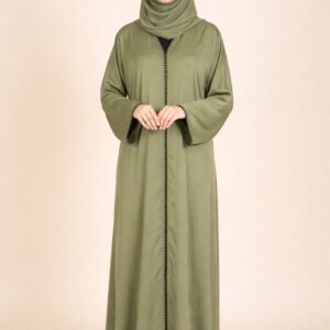 Premium Abaya with Hijab – Dubai Jafran Fabric (Olive Green)