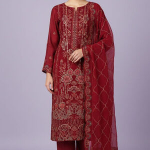 Authentic Bin Hameed – Rashmika Catalogue | 3-Piece Unstitched Suit (Maroon)