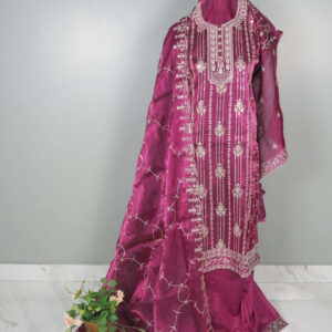 Afghan Silk Embroidered 3-Piece Set( Purple) - Image 3