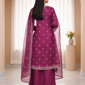 Afghan Silk Embroidered 3-Piece Set( Purple) - Image 2