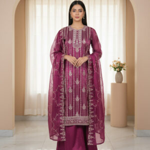 Afghan Silk Embroidered 3-Piece Set( Purple)