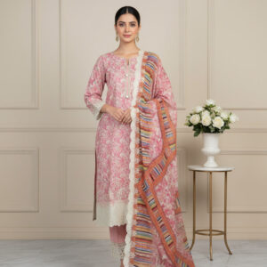 Mashaal Inspired Premium Cotton Ready-Made Dress( Light Pink +Cream)( SOLD)