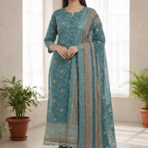 Mashaal Inspired Premium Cotton Ready-Made Dress( Teal)