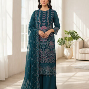 Original Bin Hameed – Rashmika Catalogue | 3-Piece Unstitched Suit (Teal)