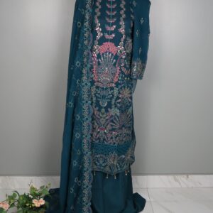 Original Bin Hameed – Rashmika Catalogue | 3-Piece Unstitched Suit (Teal) - Image 2