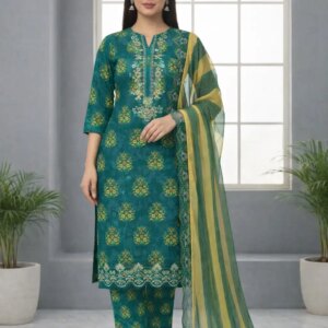 Ziva inspired Elegant Teal Green Striped Lawn 3-Piece Set