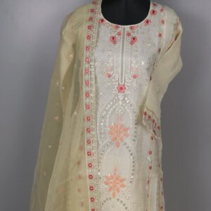 Pakistani AGHA NOOR INSPIRED Ready-Made 3-Piece Set (Off-white) - Image 3