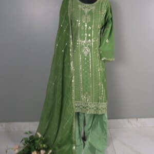 Pakistani AGHA NOOR INSPIRED Ready-Made 3-Piece Set (Green-beige) - Image 2