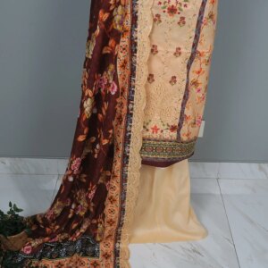 Tawakkal Inspired luxury Lawn 3-Piece Suit (Peach Brown) - Image 4
