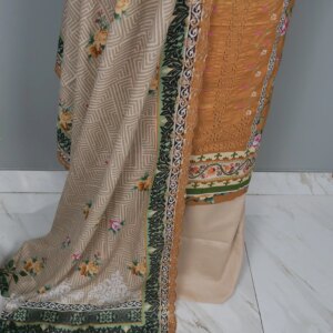 Tawakkal Inspired luxury Lawn 3-Piece Suit (Golden Brown) - Image 4