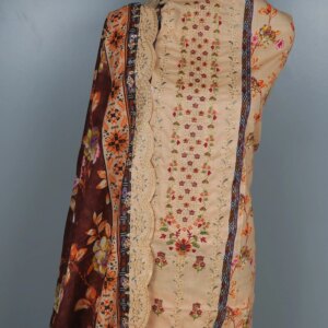 Tawakkal Inspired luxury Lawn 3-Piece Suit (Peach Brown) - Image 3