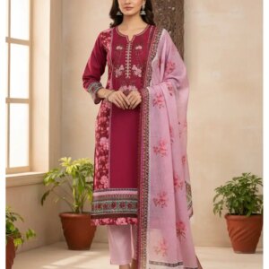 Tawakkal Inspired luxury Lawn 3-Piece Suit (Maroon)