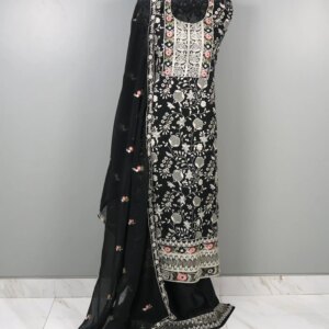 Pakistani Inspired Premium georgette Dress - Black - Image 2