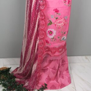 Ziva inspired Elegant Pink Striped Lawn 3-Piece Set - Image 4