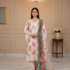 Pakistani Baroque Inspired Cotton Dress (Baby pink)